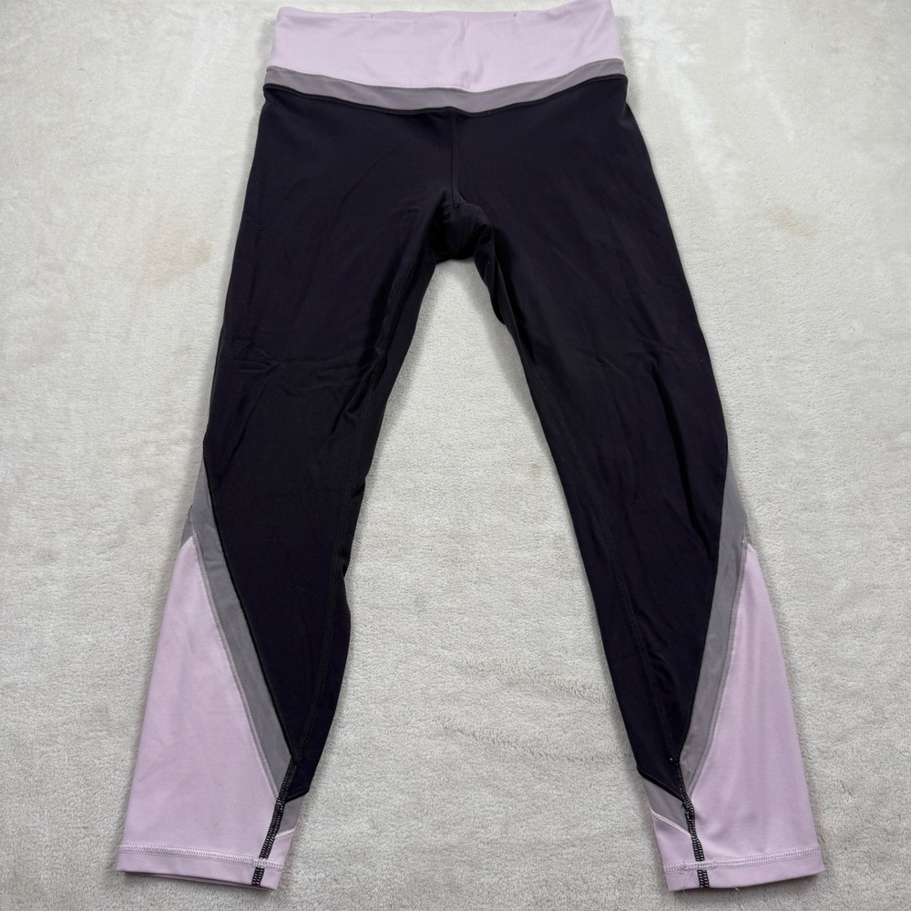 Athleta Colorblock‎ Mesh Panel Leggings Black Purple Grey Medium 7/8 Length